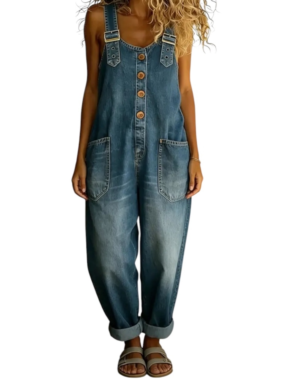 Oversized Wide Leg Denim Overalls - PTP 24